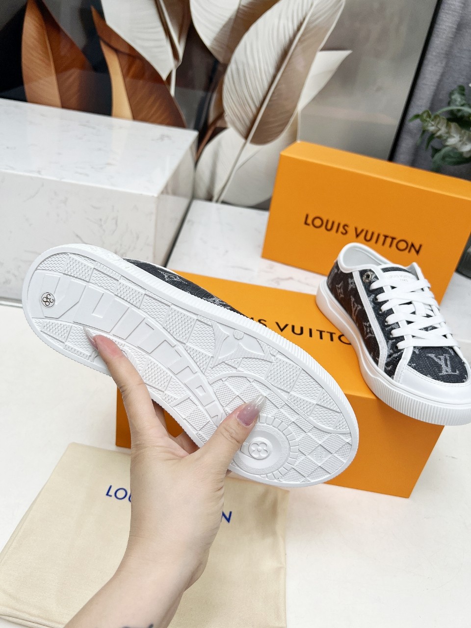 Louis Vuitton Women's Denim Monogram Print Sneakers Lace-up Casual Shoes 6 a1742540838415 0650