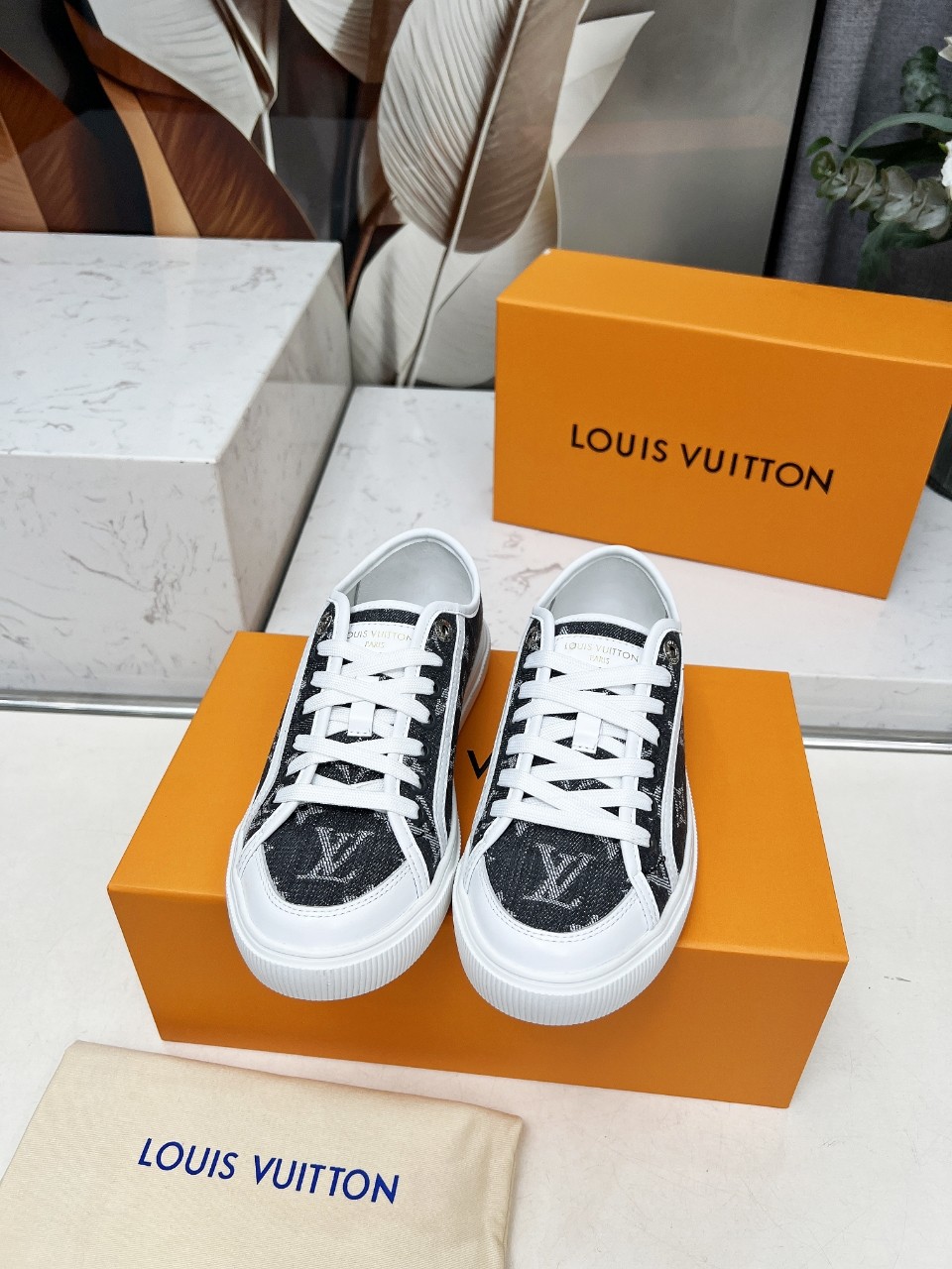 Louis Vuitton Women's Denim Monogram Print Sneakers Lace-up Casual Shoes 9 a1742540840511 1658