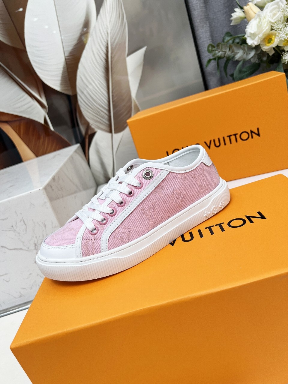 Louis Vuitton Pink Monogram Canvas Sneakers Women's Lace-Up Shoes 5 a1742540853843 0130