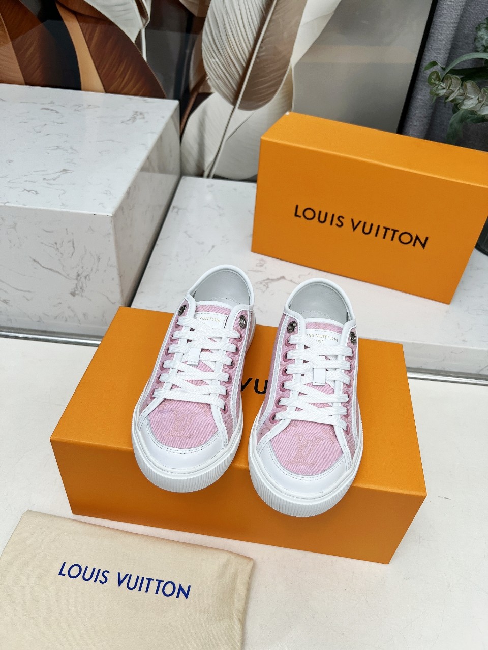 Louis Vuitton Pink Monogram Canvas Sneakers Women's Lace-Up Shoes 6 a1742540853917 2465