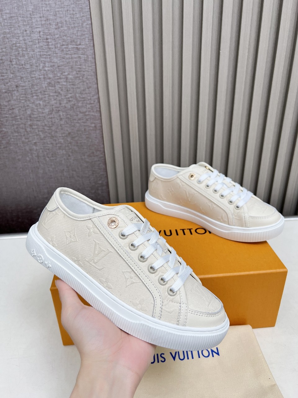 Louis Vuitton Women's Cream Monogram Canvas Low-Top Sneakers 2 a1742629061741 6756