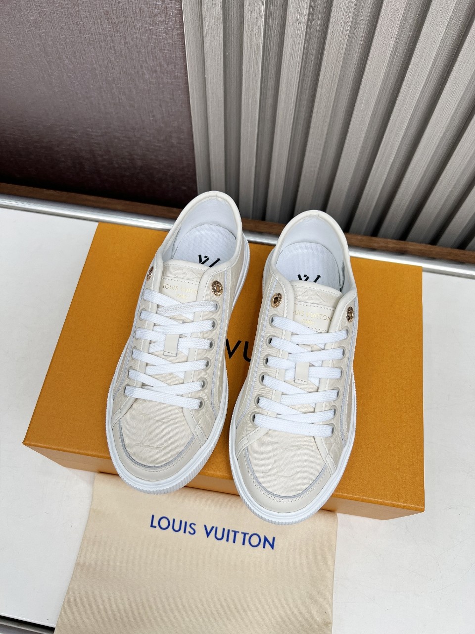 Louis Vuitton Women's Cream Monogram Canvas Low-Top Sneakers 3 a1742629061750 5334