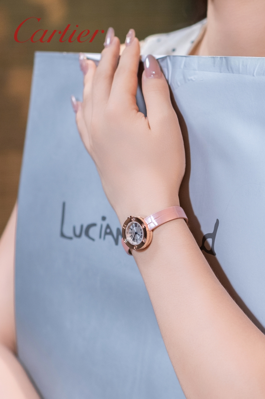 Cartier LOVE Watch rose gold case and bezel, black dial, pink leather strap 23mm Women's Quartz
