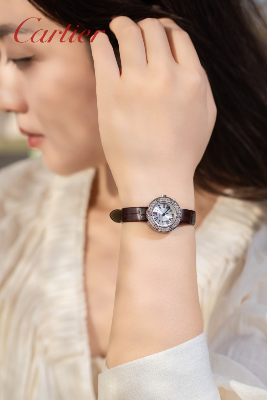 Cartier Ballon Bleu de Cartier stainless steel case and bezel, silver dial, brown leather strap 33mm Women's Automatic