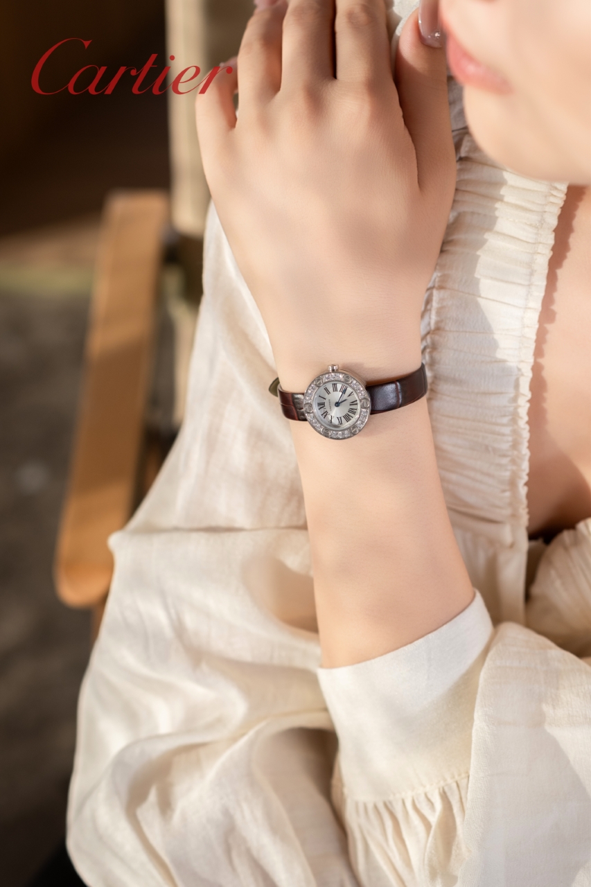 Cartier Ballon Bleu de Cartier stainless steel case and bezel, silver dial, brown leather strap 33mm Women's Automatic