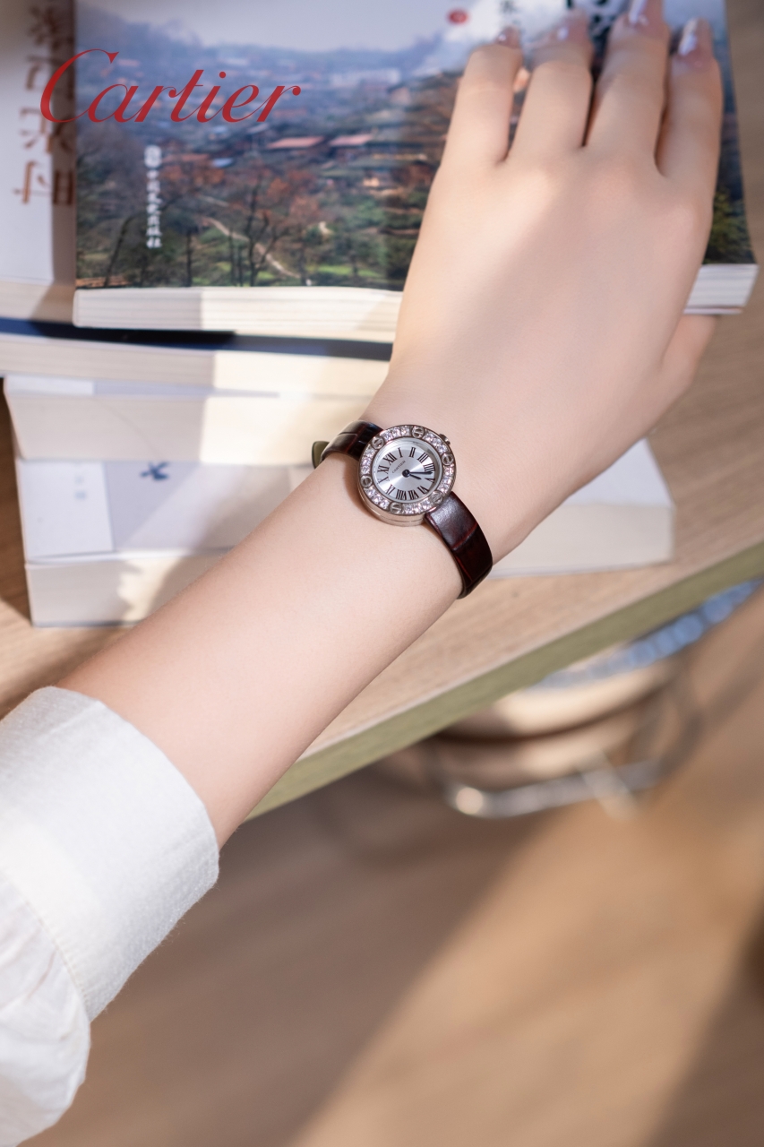 Cartier Ballon Bleu de Cartier stainless steel case and bezel, silver dial, brown leather strap 33mm Women's Automatic