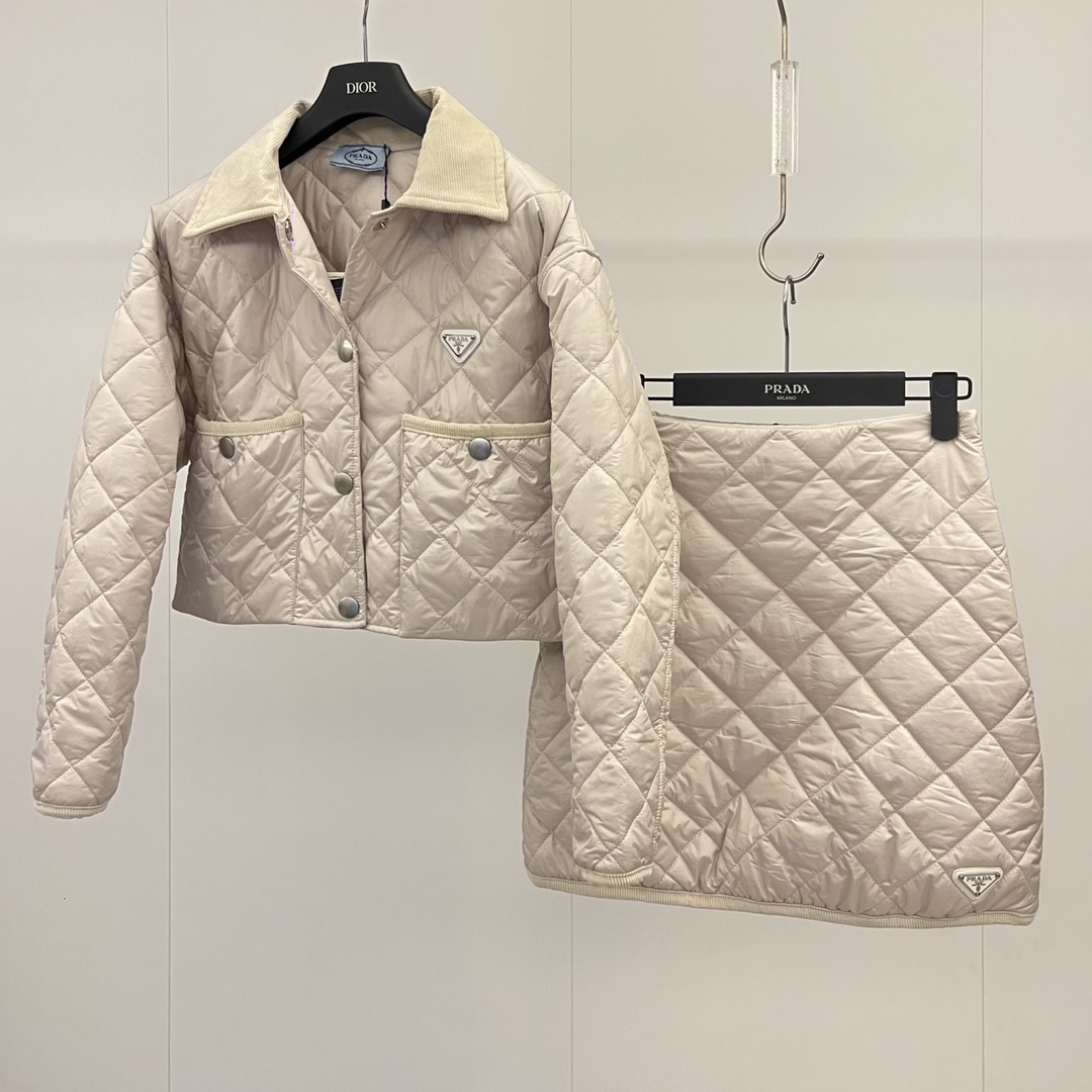 Prada Clothing Coats & Jackets Skirts Beige Lattice Corduroy Cotton Fall Collection