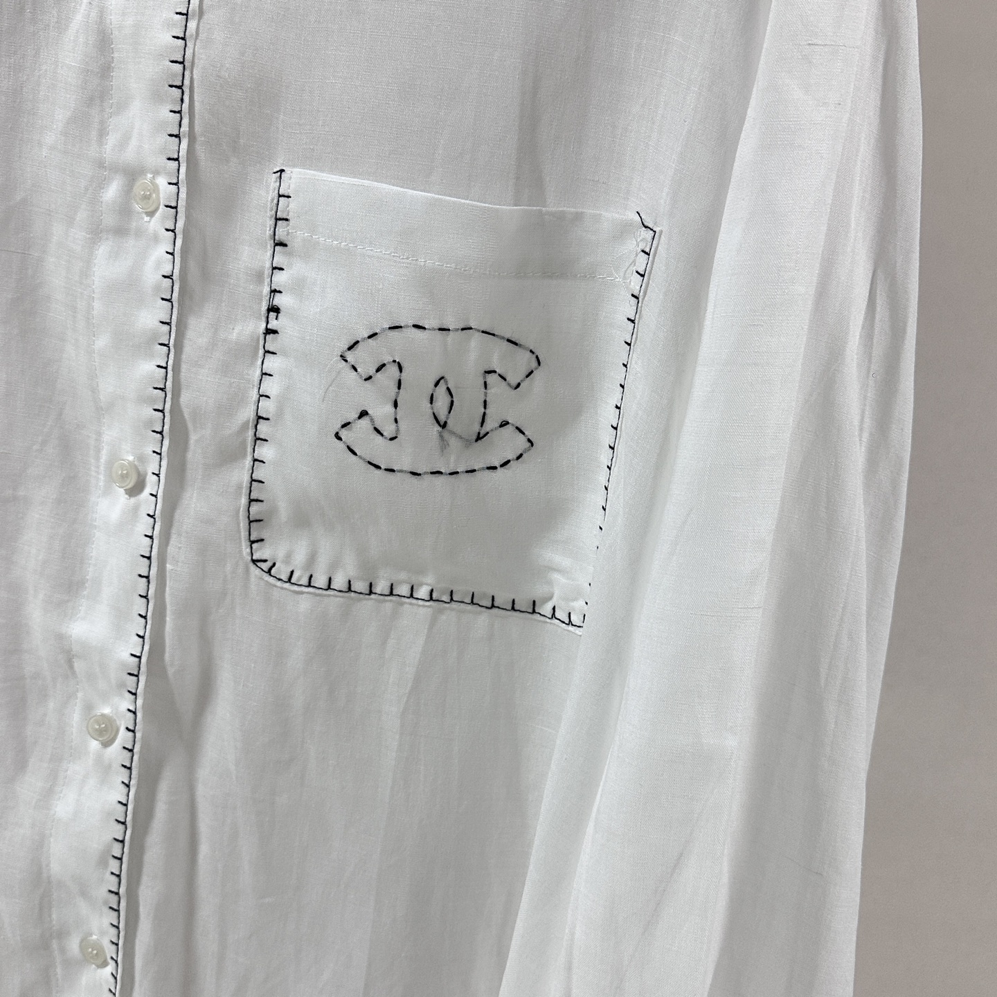 chanel vintage cc embroidered linen set