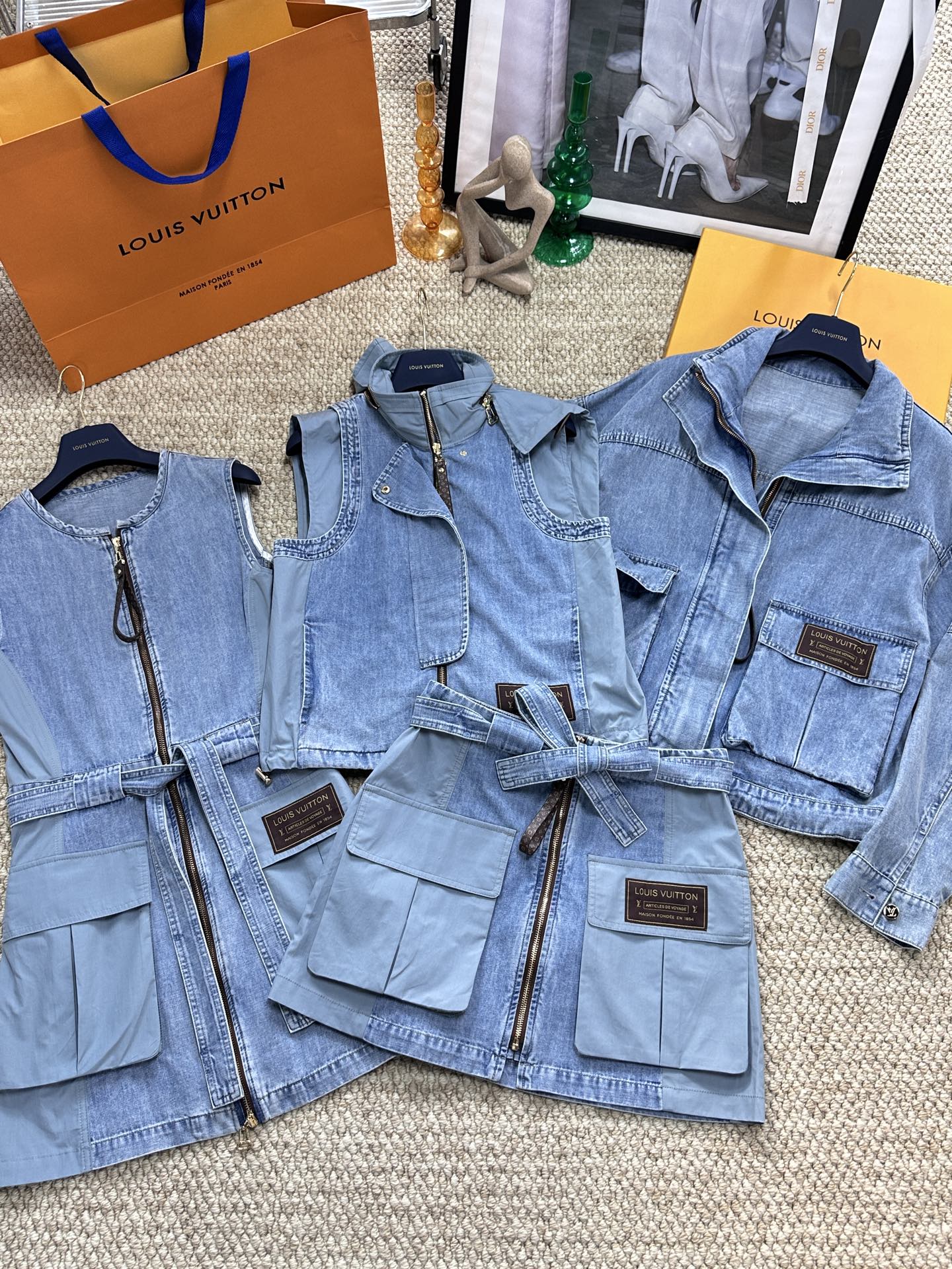 lv Washed Denim Two Piece Set