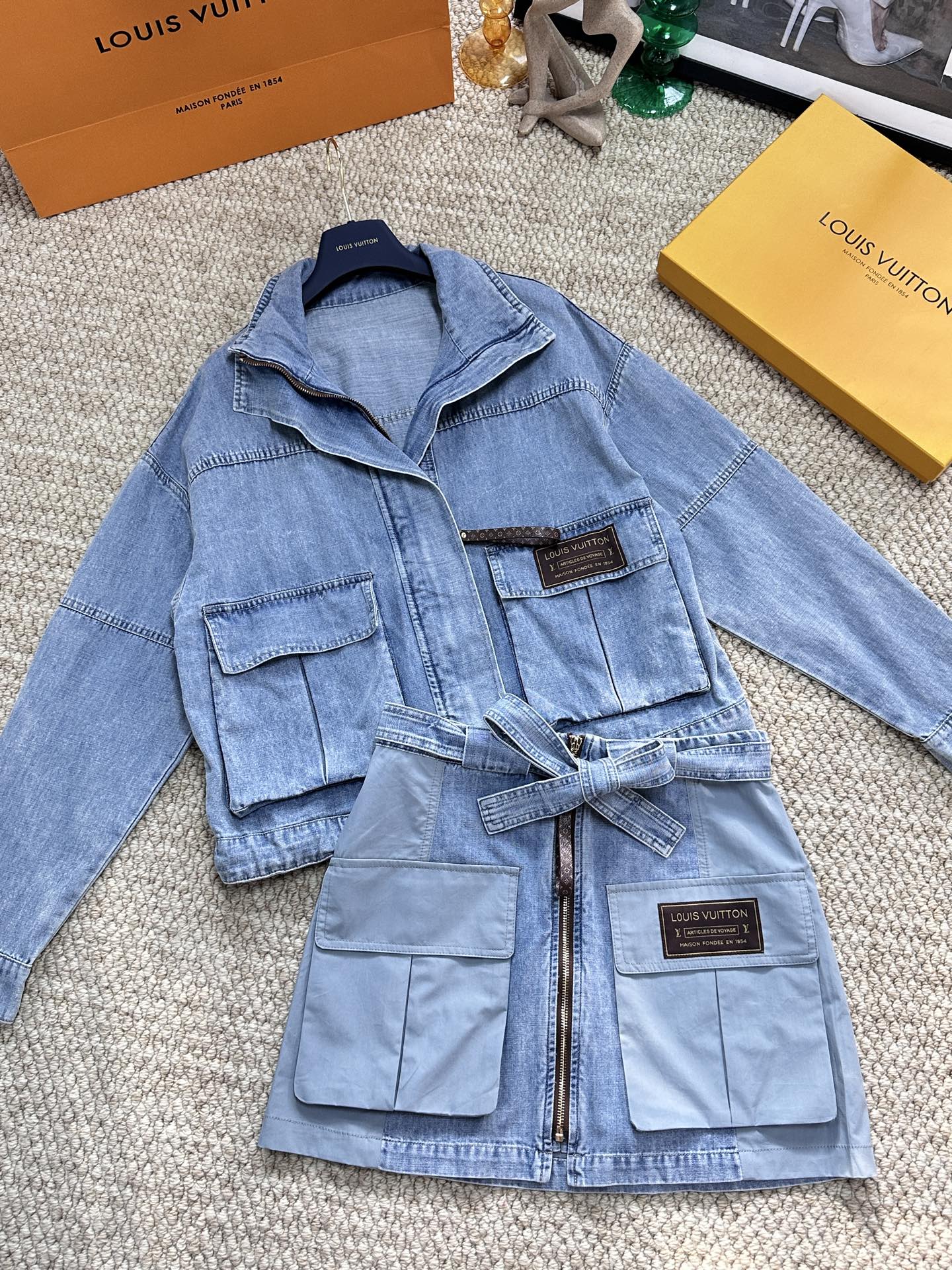 lv Washed Denim Two Piece Set