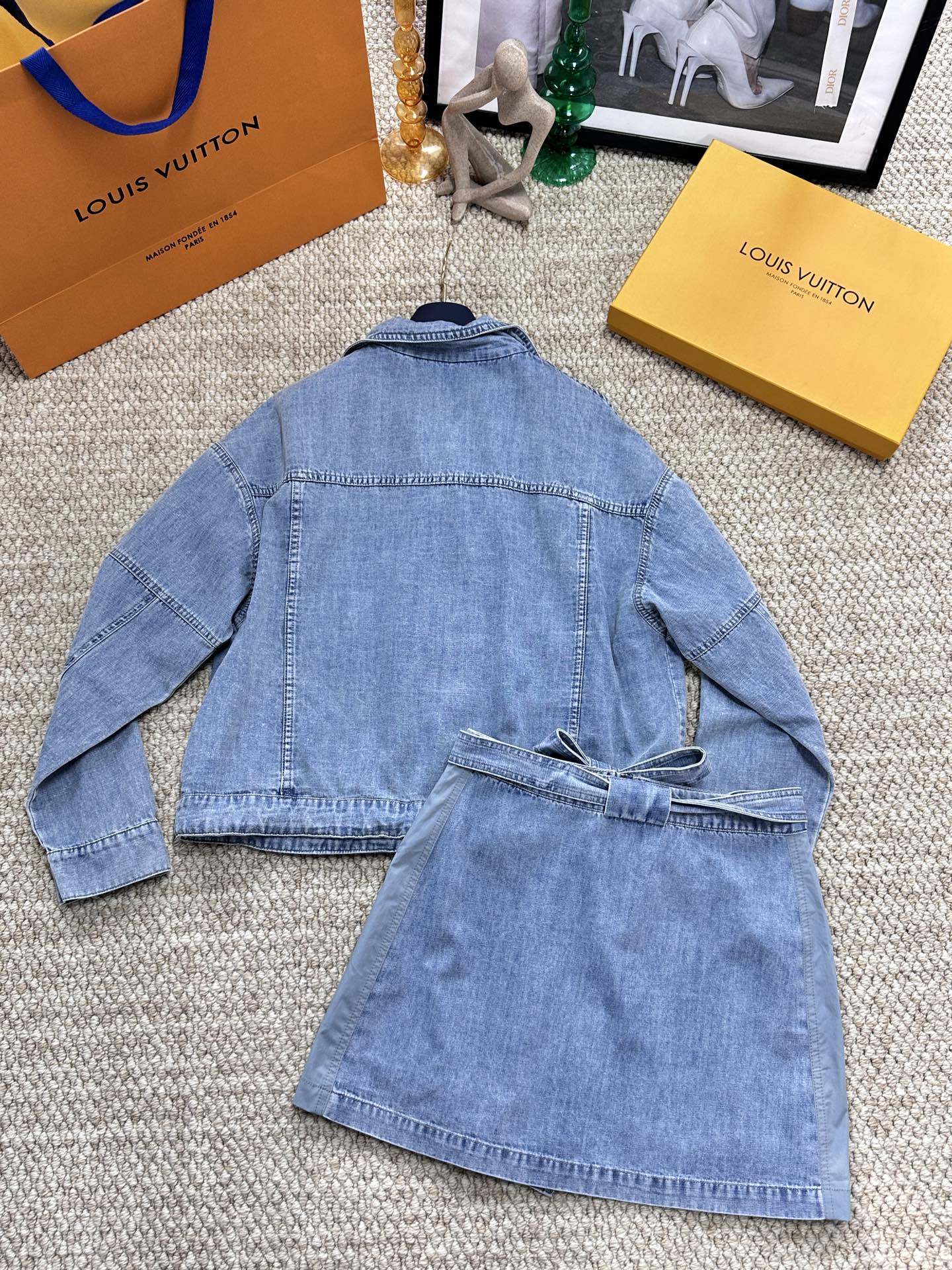 lv Washed Denim Two Piece Set