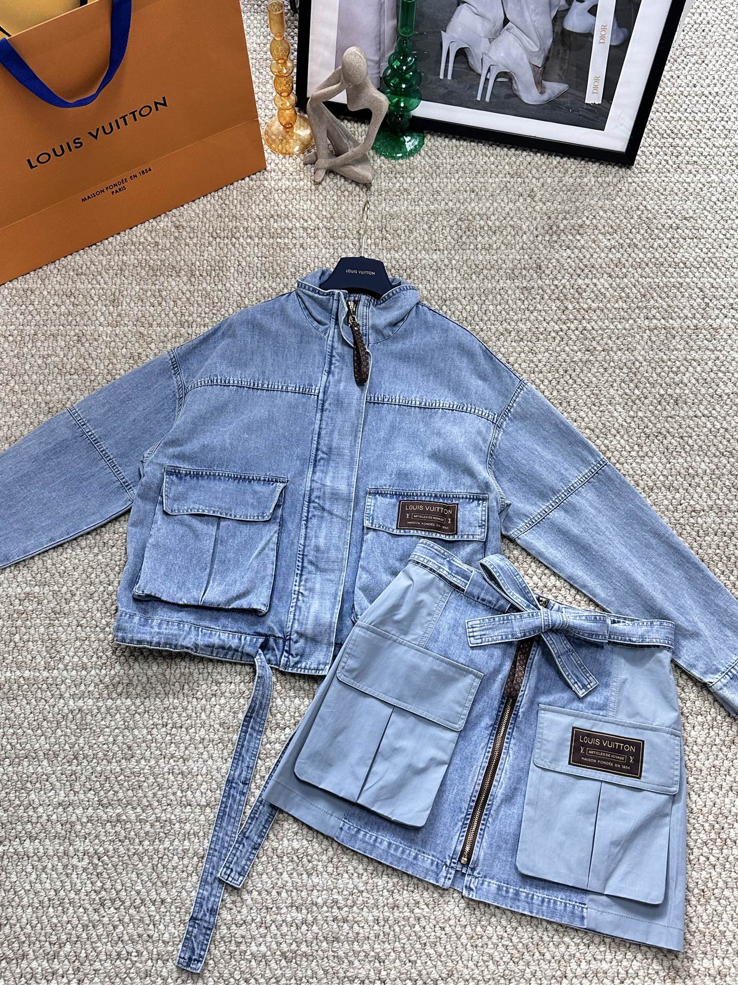 lv Washed Denim Two Piece Set