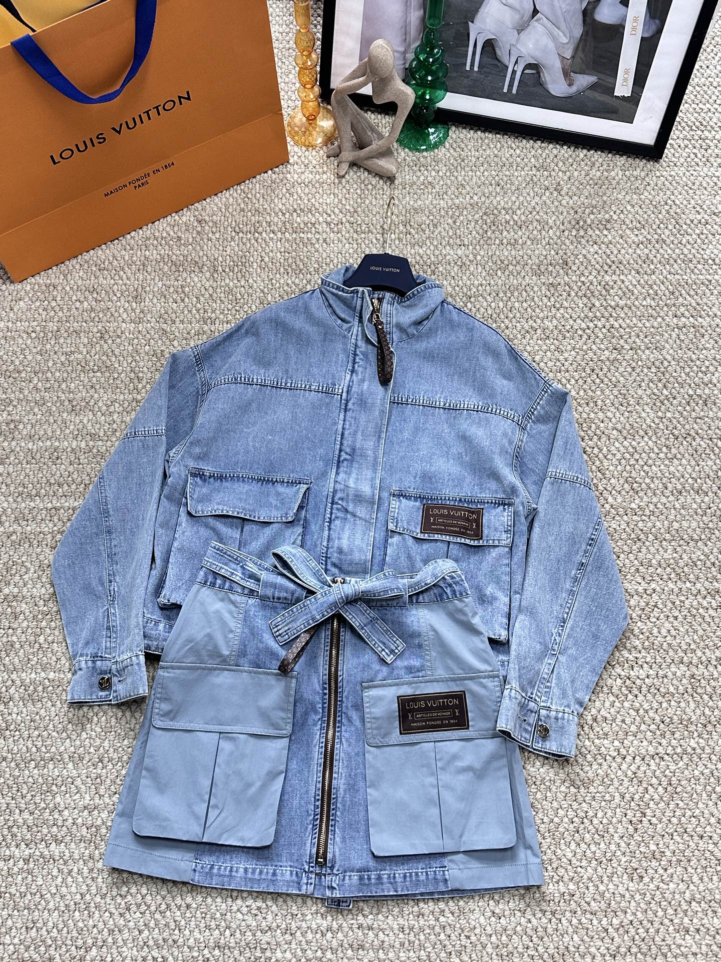 lv Washed Denim Two Piece Set