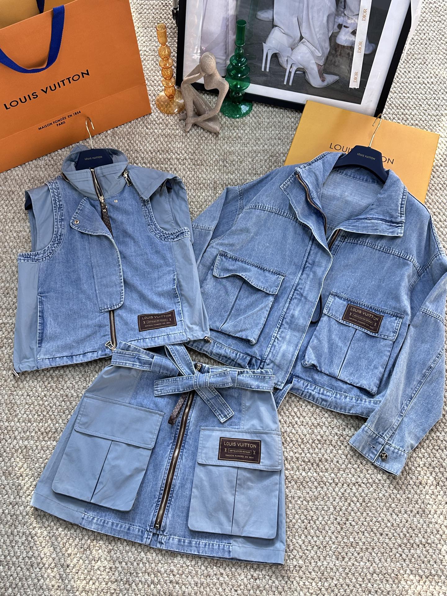 lv Washed Denim Two Piece Set