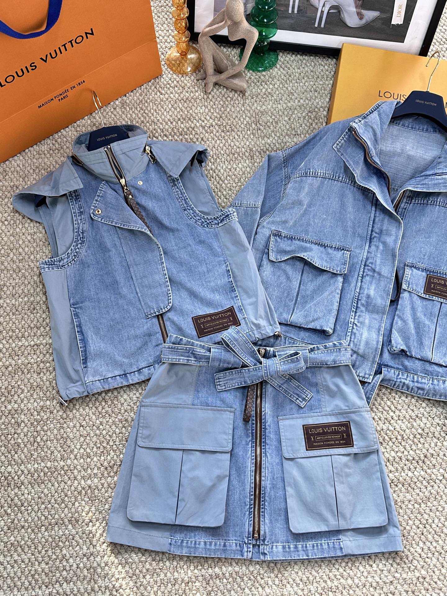 lv Washed Denim Two Piece Set
