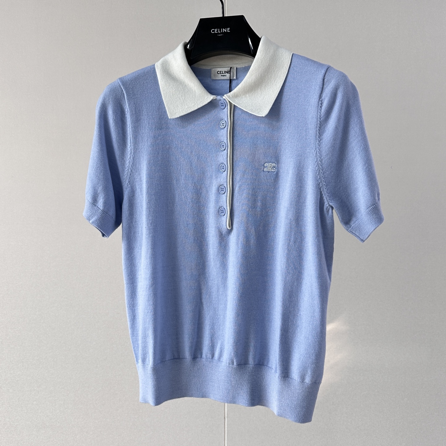 Celine Blue Contrast Collar Polo Sweater