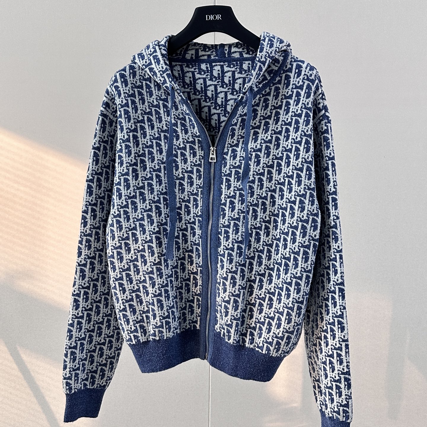 Blue Patterned Zip Front Jacket