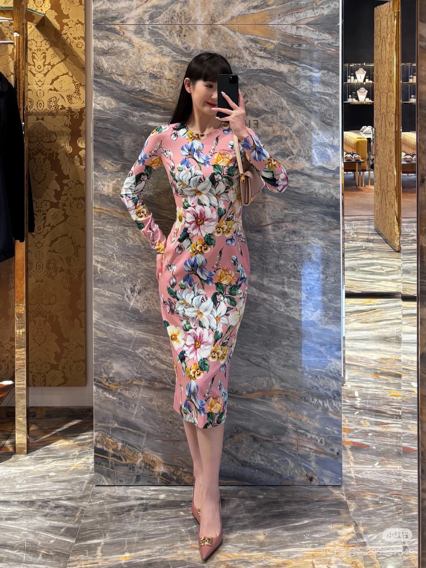 26春夏新品❤️印花连衣裙！粉色优雅现货36-38-40-42