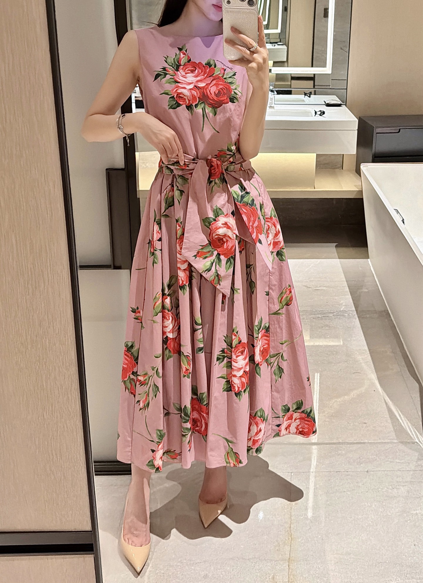 NO:740666,26 spring and summer new pink printed dress! Versatile models in stock 36-38-40-42p,,skirts,1986090926春夏新款粉色印花連衣裙！百搭款現貨36-38-40-42p,,skirts,,Women's clothing