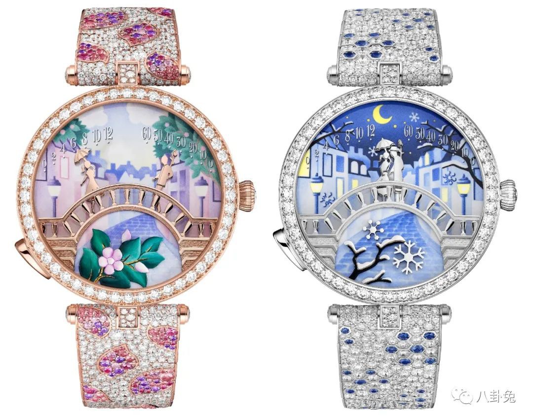 NO:157579,5G Van Cleef & Arels Four Seasons Lover Bridge Watch Van Cleef & Arels Poetry Complexity Series Lover Bridge The most romantic watch The latest version of Ruidings quartz movement upgrade. The sapphire glass mirror upgrade watch is about 38mm in diameter. The lover upgrades to ~ pure steel. 1 to 1 replica, the girl is the boy's needle and the boy is the minute hand. The hour and minute hand are both made of high-tech and technology.  Press the seven-character button and you will walk back and forth three times. 