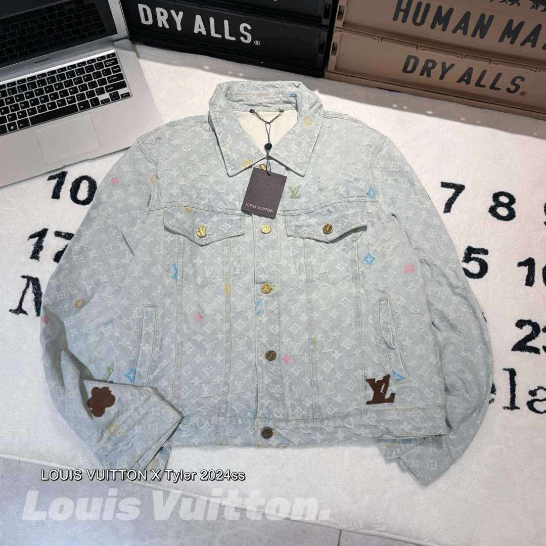 Louis Vuitton Kleding Overhemden Blauw Fluorescerend groen Groen Roze Wit Geel Borduurwerk Unisex Denim