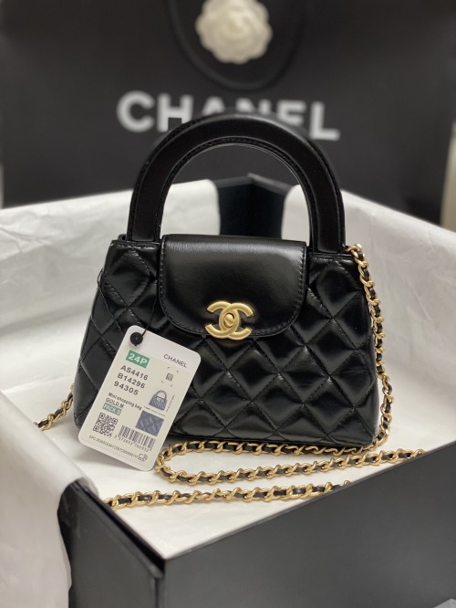 Chanel 24K Kelly Bag Black Gold Chain, AS4416, 13 x 19 x 7 cm 1 Chanel 24K Kelly Bag Black Gold Chain, AS4416, 13 x 19 x 7 cm