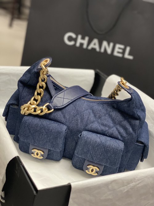 Chanel 25C Denim Hobo Bag with Chain,AS5339,Blue,22X31X15cm 1 Chanel 25C Denim Hobo Bag with Chain,AS5339,Blue,22X31X15cm