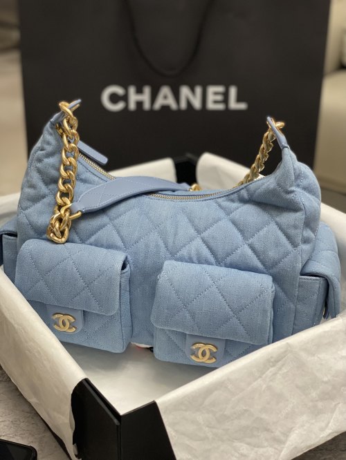 Chanel 25C Spring Denim Hobo Bag with Double Pockets - AS5302