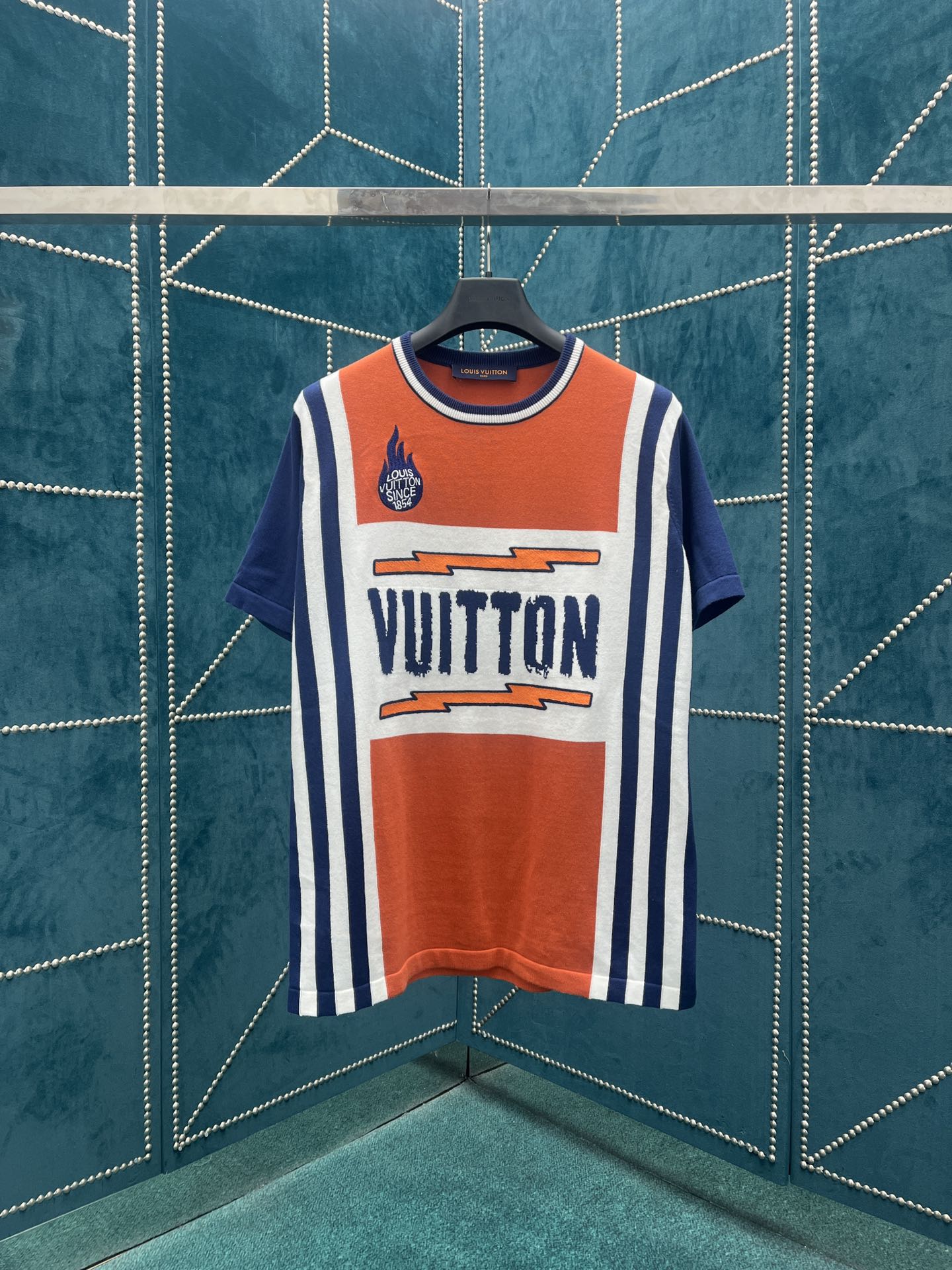Louis Vuitton Kleding T-Shirt Blauw Oranje Borduurwerk Unisex Katoen Breien Lentecollectie