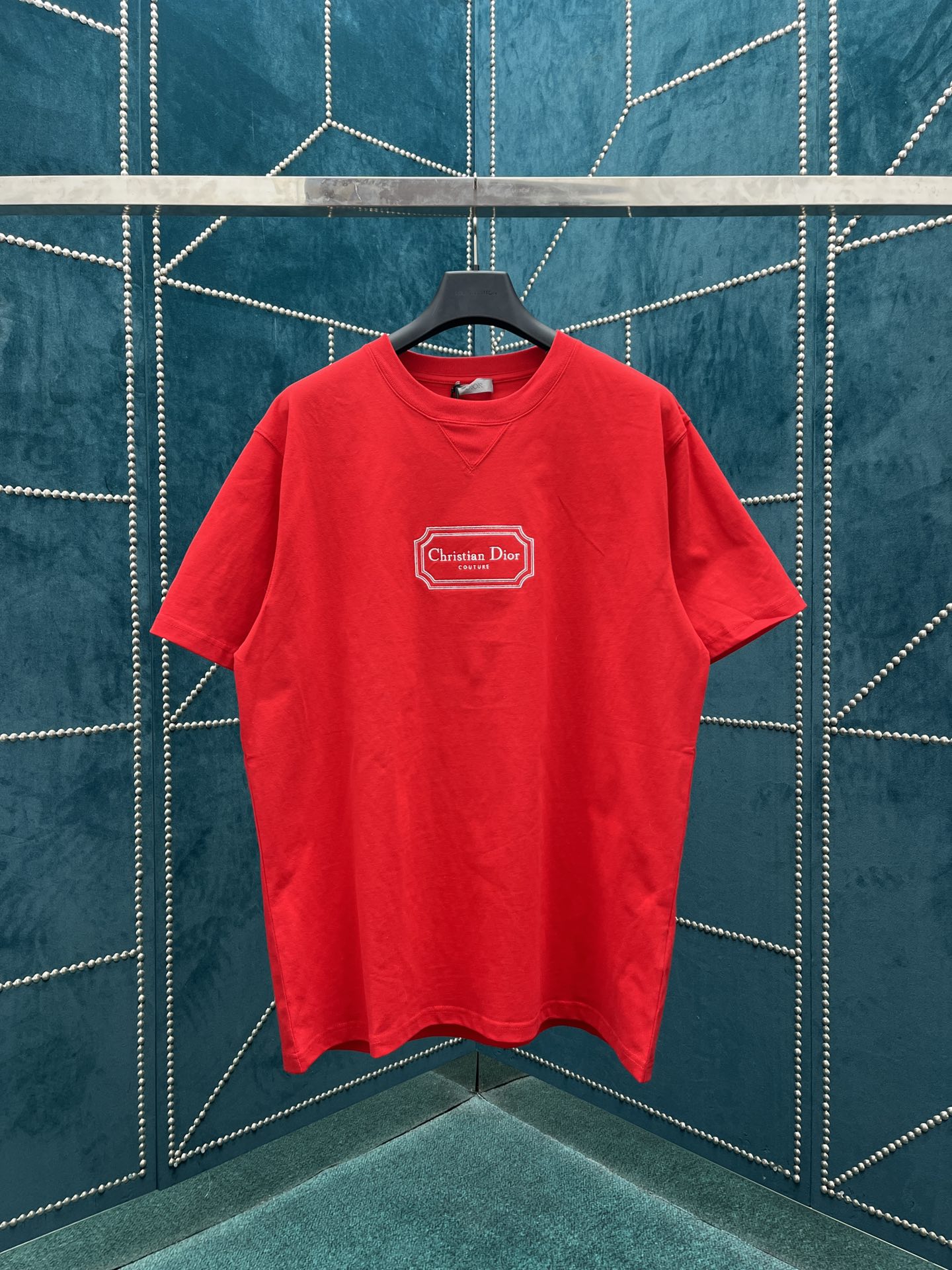 Dior Kleidung T-Shirt Rot Stickerei Unisex Baumwolle Stricken Frühlingskollektion