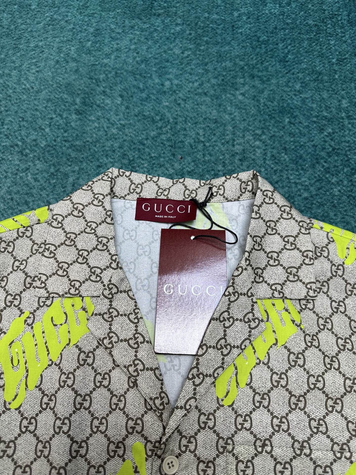 Gucci Beige, Brown & Lemon Green Cotton Shirt with Gucci Print - New 25SS 4 i1746861389428 4253 0 2