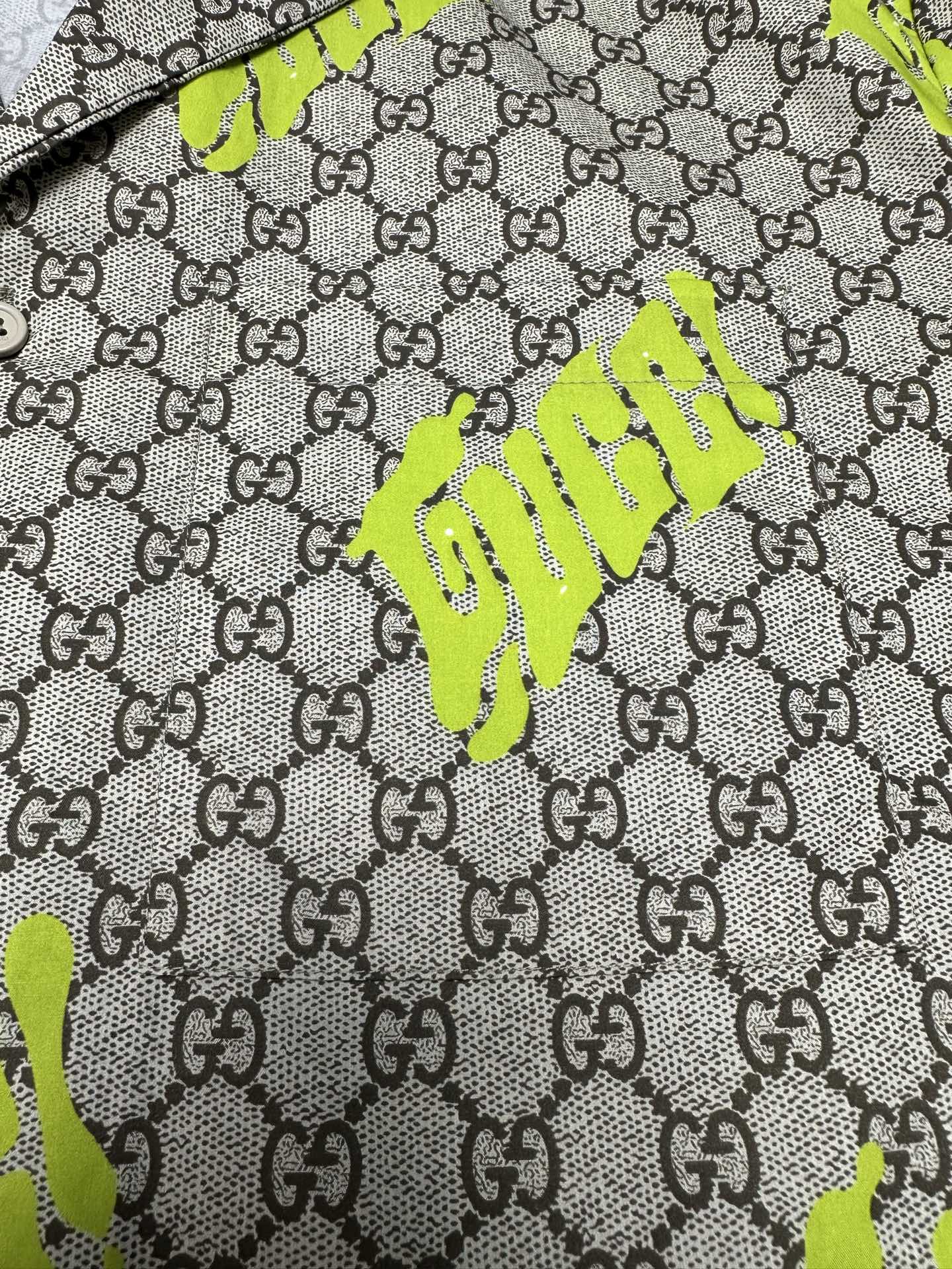 Gucci Beige, Brown & Lemon Green Cotton Shirt with Gucci Print - New 25SS 6 i1746861391314 5728 0 4