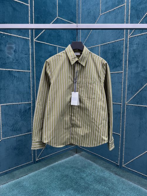 Burberry Striped Cotton Canvas Long Sleeve Shirt With EKD Embroidery 1 Burberry Striped Cotton Canvas Long Sleeve Shirt With EKD Embroidery