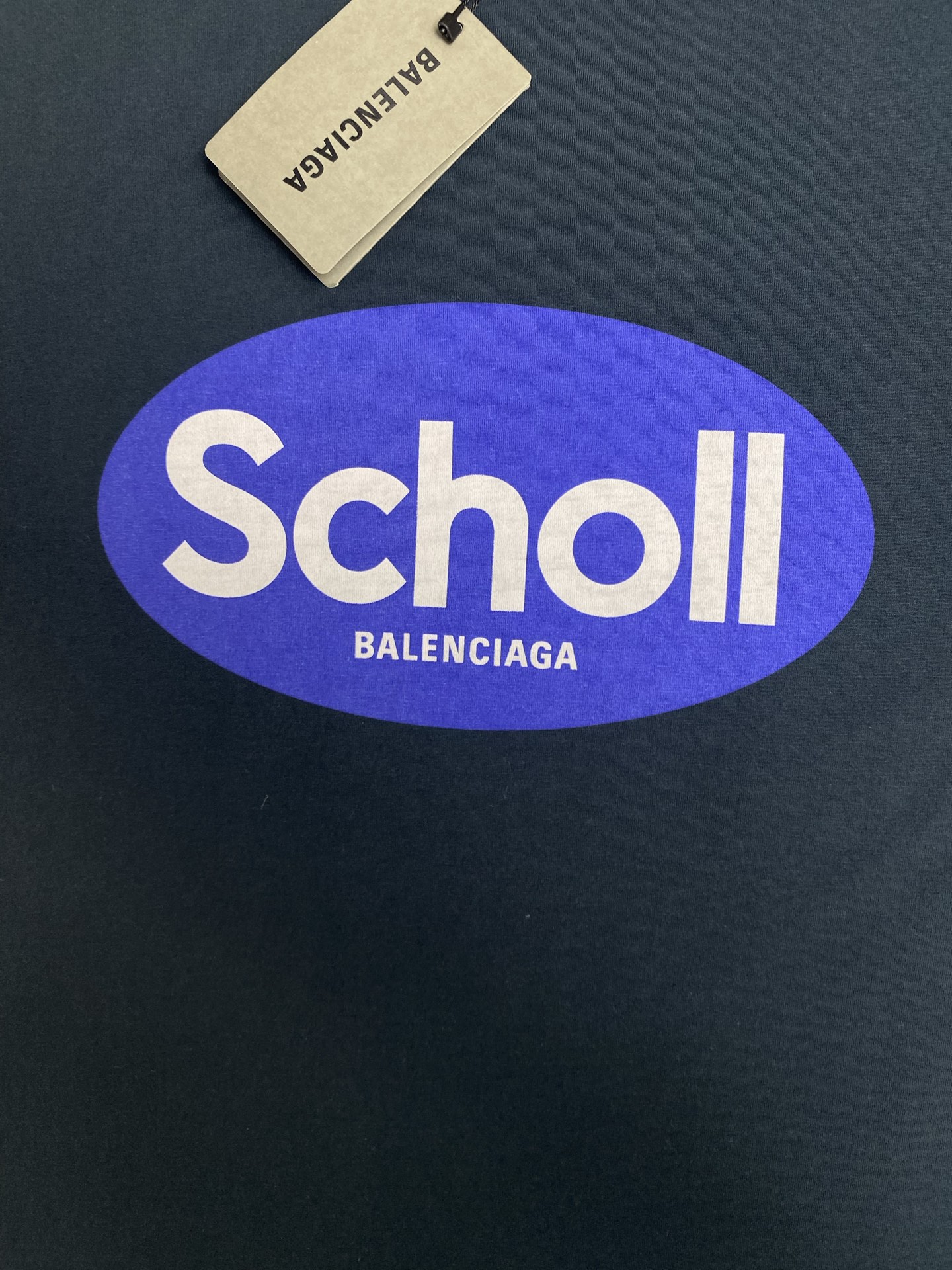  巴黎           25ss新款Balenciaga I Scholl男士褪色黑色平纹针织廓形T