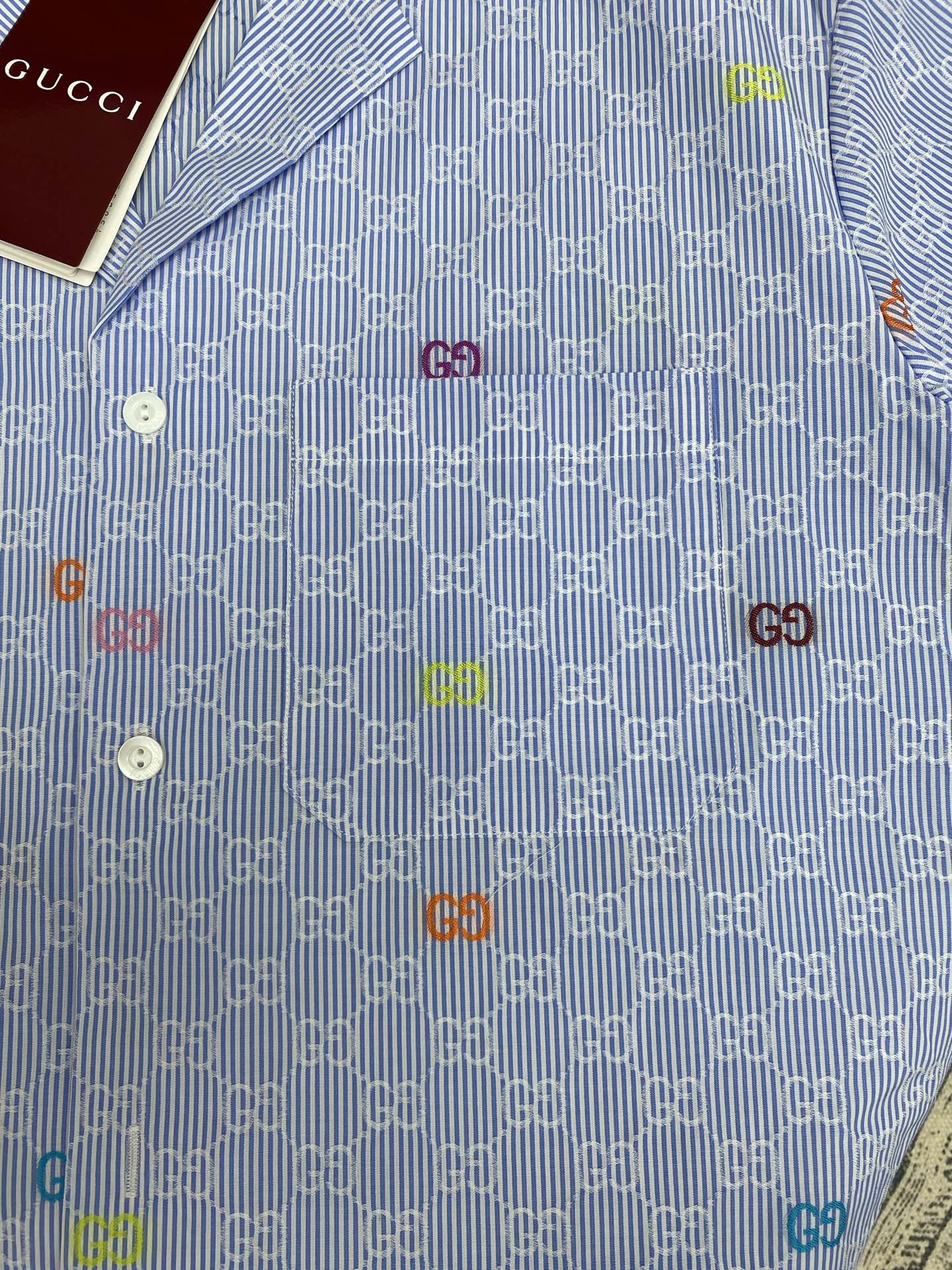 Gucci Striped Cotton Shirt with Multicolor GG Logo Details - Short Sleeve 4 i1751872799516 9158 0 3