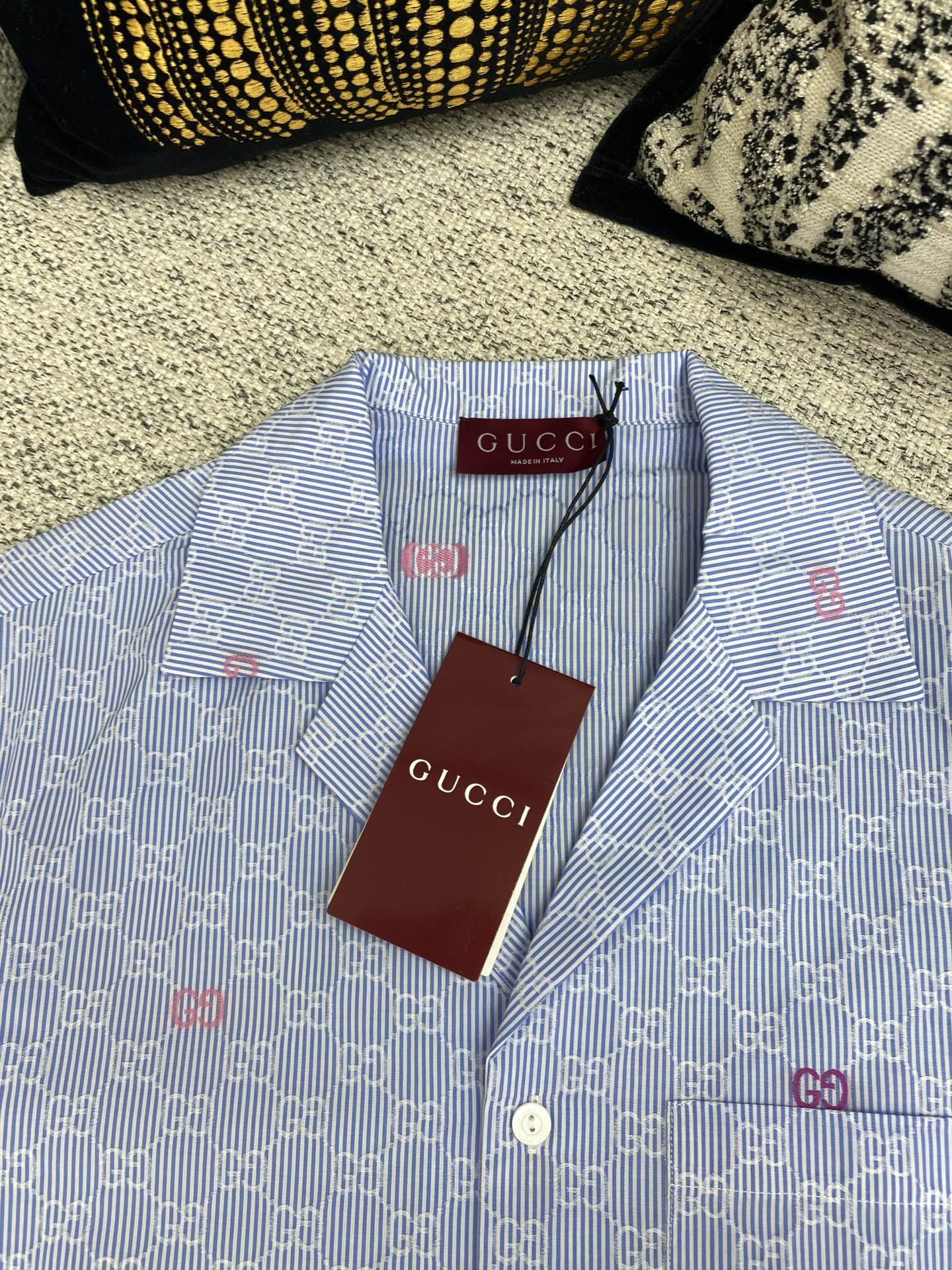 Gucci Striped Cotton Shirt with Multicolor GG Logo Details - Short Sleeve 3 i1751872802943 9912 0 2