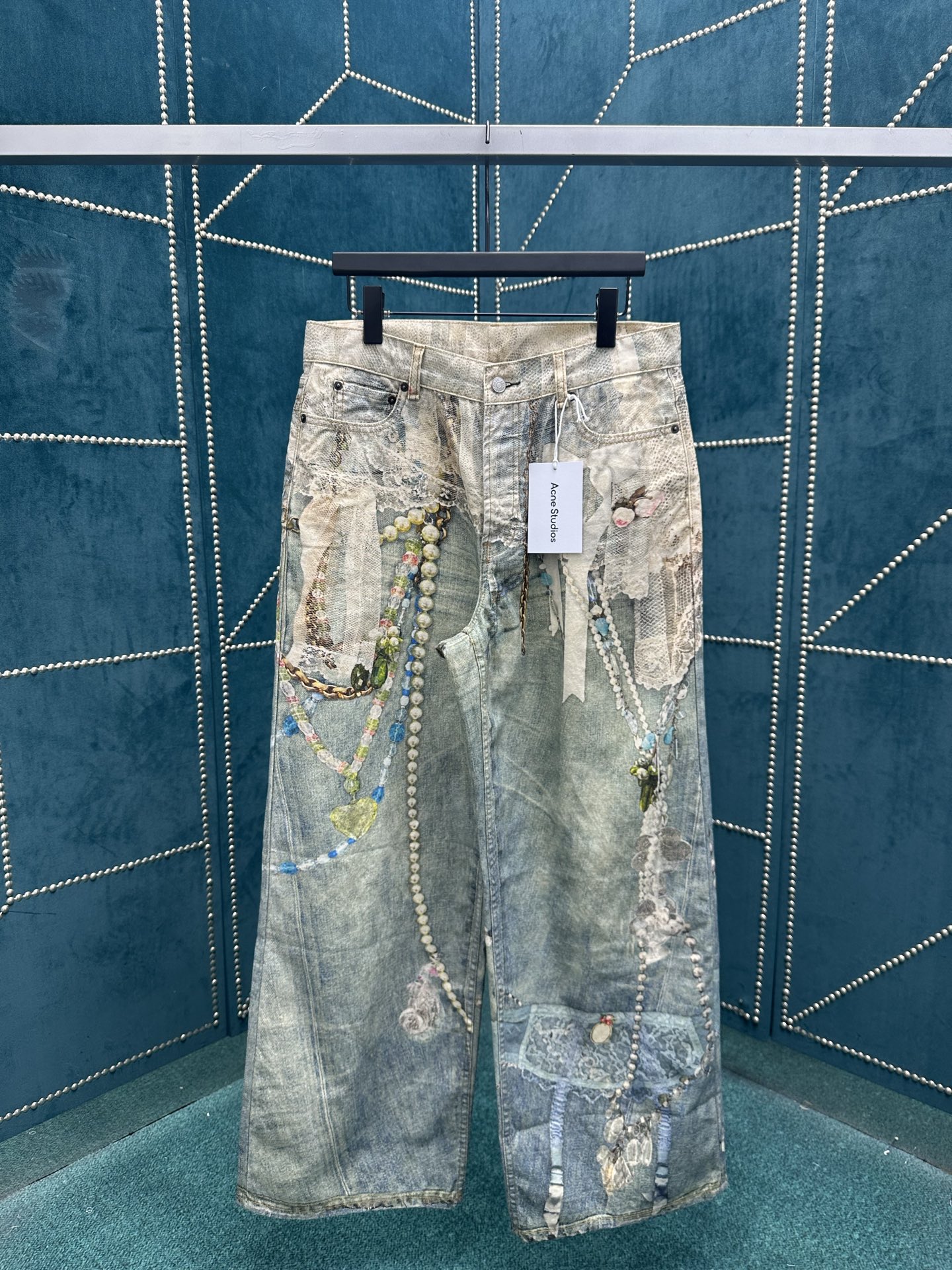 NO:471472,Acne 25ss new 1981 series jeans lace pearl chain 3D printed loose low waist wide-leg jeans same as men and women High version Size XXS.XS.S.M.L.,,acne studios, jeans, alexander wang19860909Acne 25ss新款1981系列牛仔裤 蕾丝珍珠链条3D印花宽松低腰阔腿牛仔裤 男女同款 高版本 码数XXS.XS.S.M.L.,,acne studios,jeans,alexander wang,Men's clothing