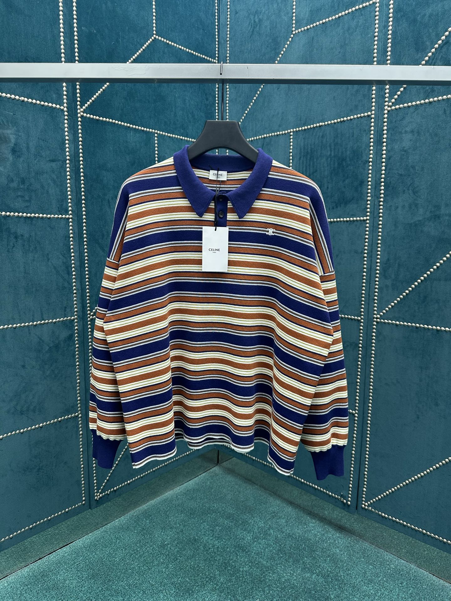 NO:482558,Selin 25ss new loose striped embroidered cotton PoIo shirt, same style for men and women, higher version, S.M.L.,,celine,alexander wang19860909赛琳 25ss新款宽松条纹刺绣棉质PoIo衫 男女同款 高版本 码数S.M.L.,,celine,alexander wang,Men's clothing