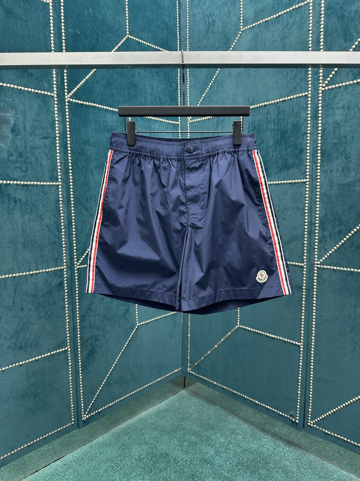 NO:498708,25ss new striped elastic badge design swimming trunks men's blue yard S.M.L.XL., Moncler,alexander wang19860909蒙口25ss新款条纹松紧徽章设计泳裤 男款 蓝色 码数S.M.L.XL.,,Moncler,alexander wang,Men's clothing