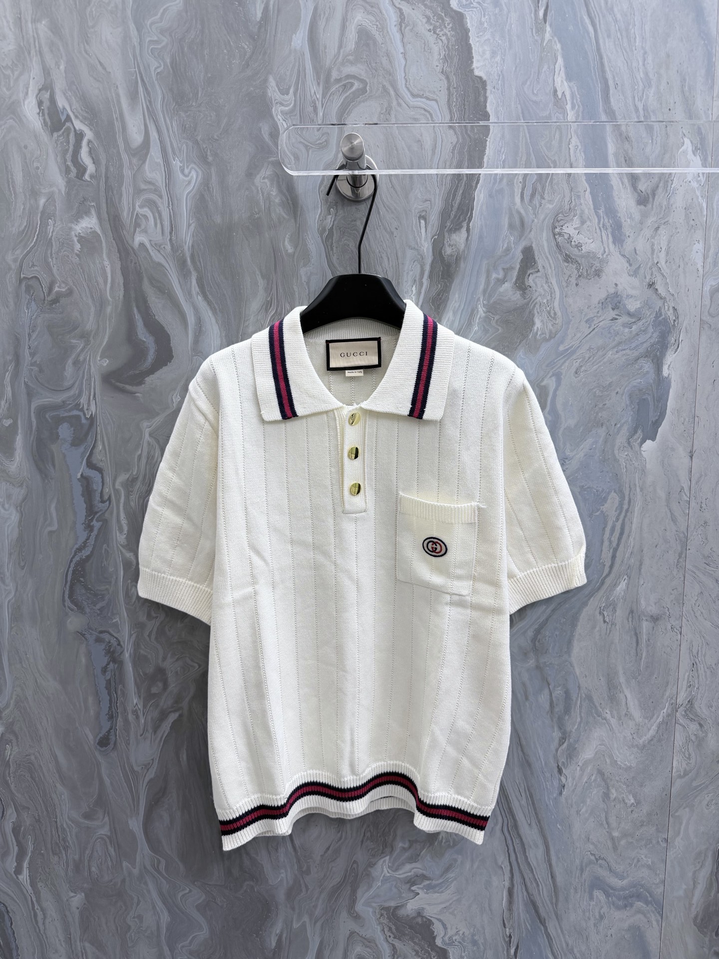 @195Gucc1 26 nuevo suéter de manga corta de punto con logo en dos tonos, marfil, alta versión, mujer. Talla: S.M.L.XL.