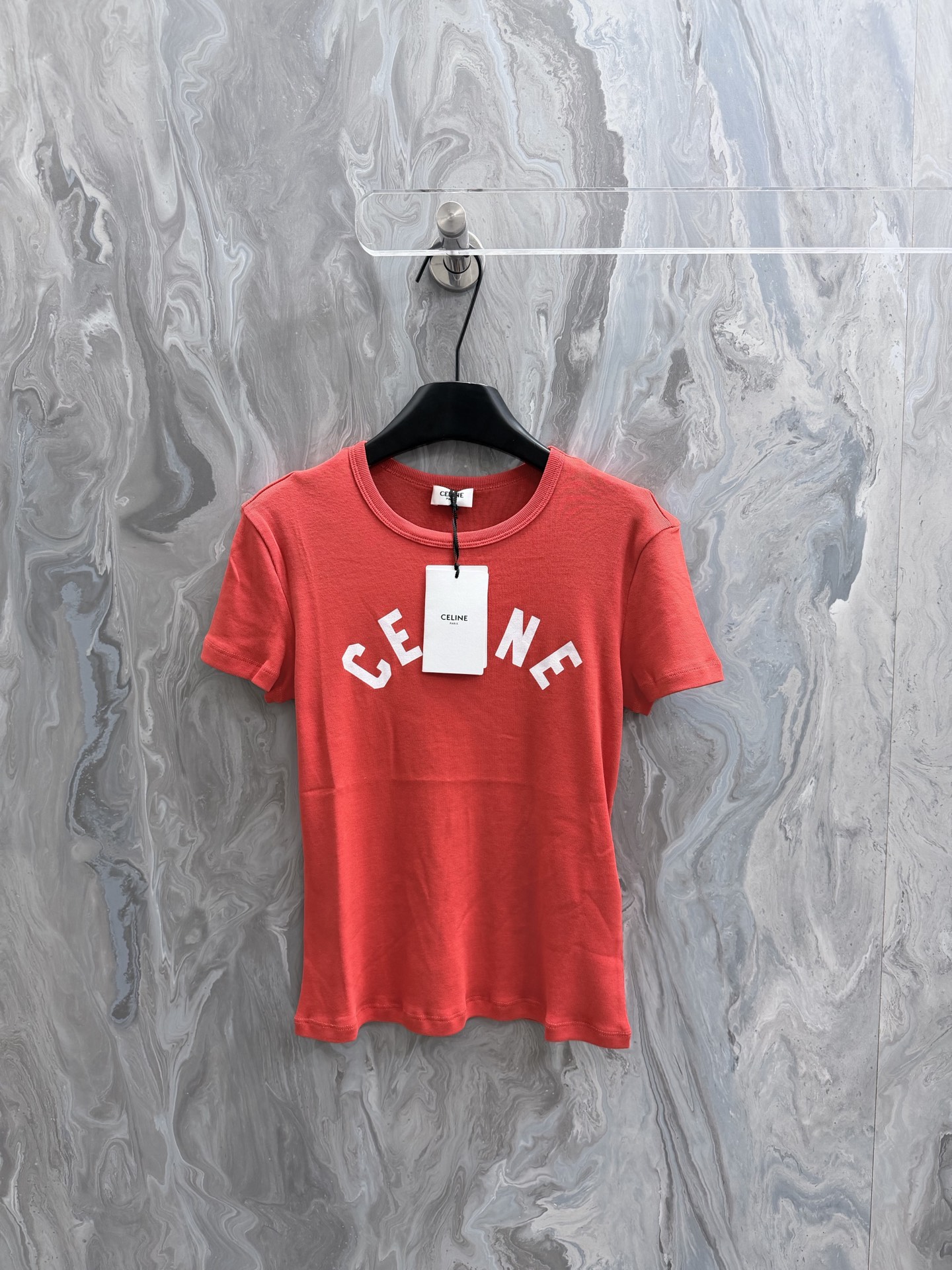 @100CEL1NE 26 nuevo modelo liso estampado ribete algodón tejido de punto regular camiseta mujer alta versión. Tallas: S…