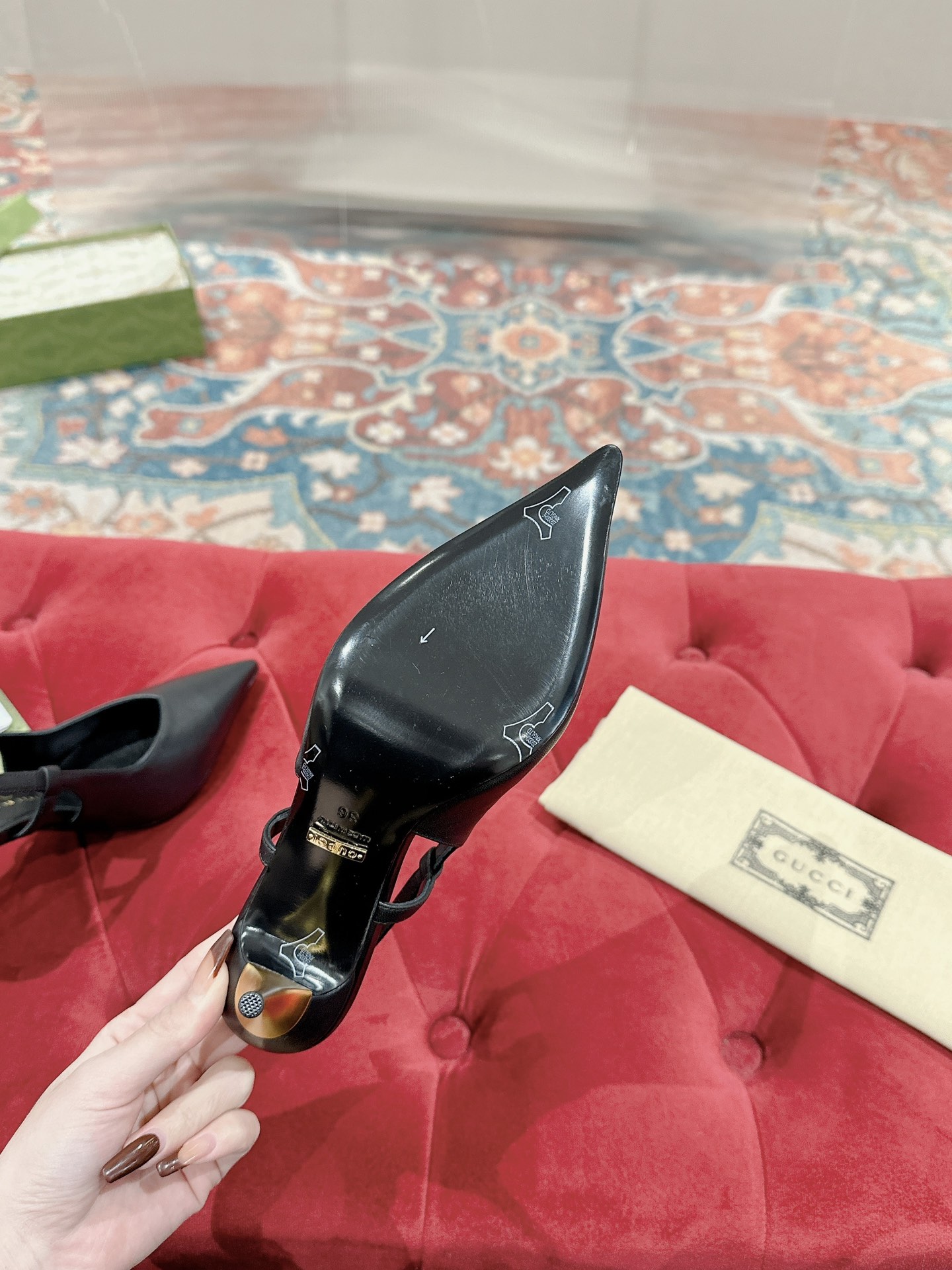 Gucci Women's Pointed-Toe Slingback Heels with Metal Heel 10 i1703601862 2424 8