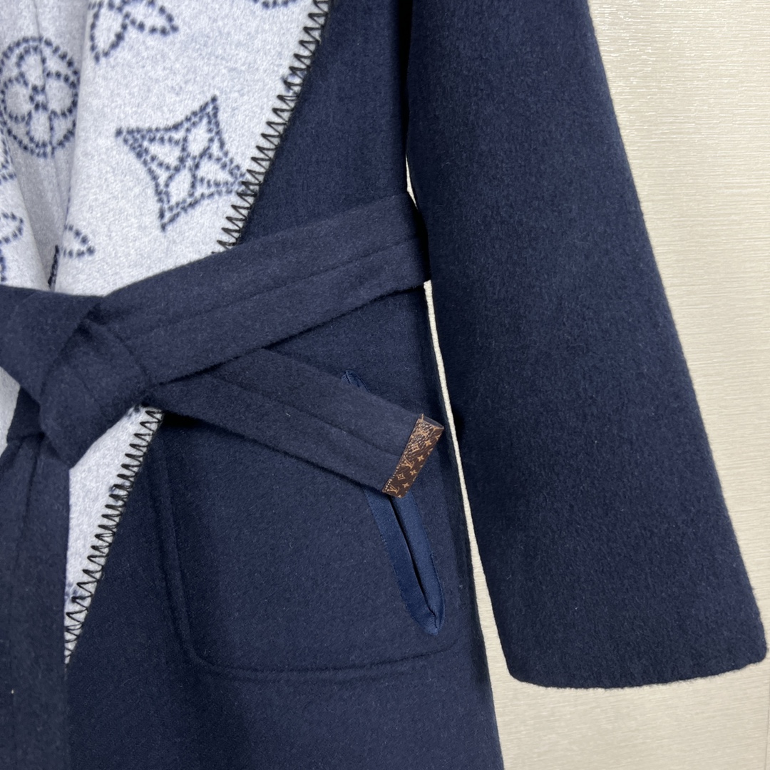 Louis Vuitton Navy Contrast Monogram Coat