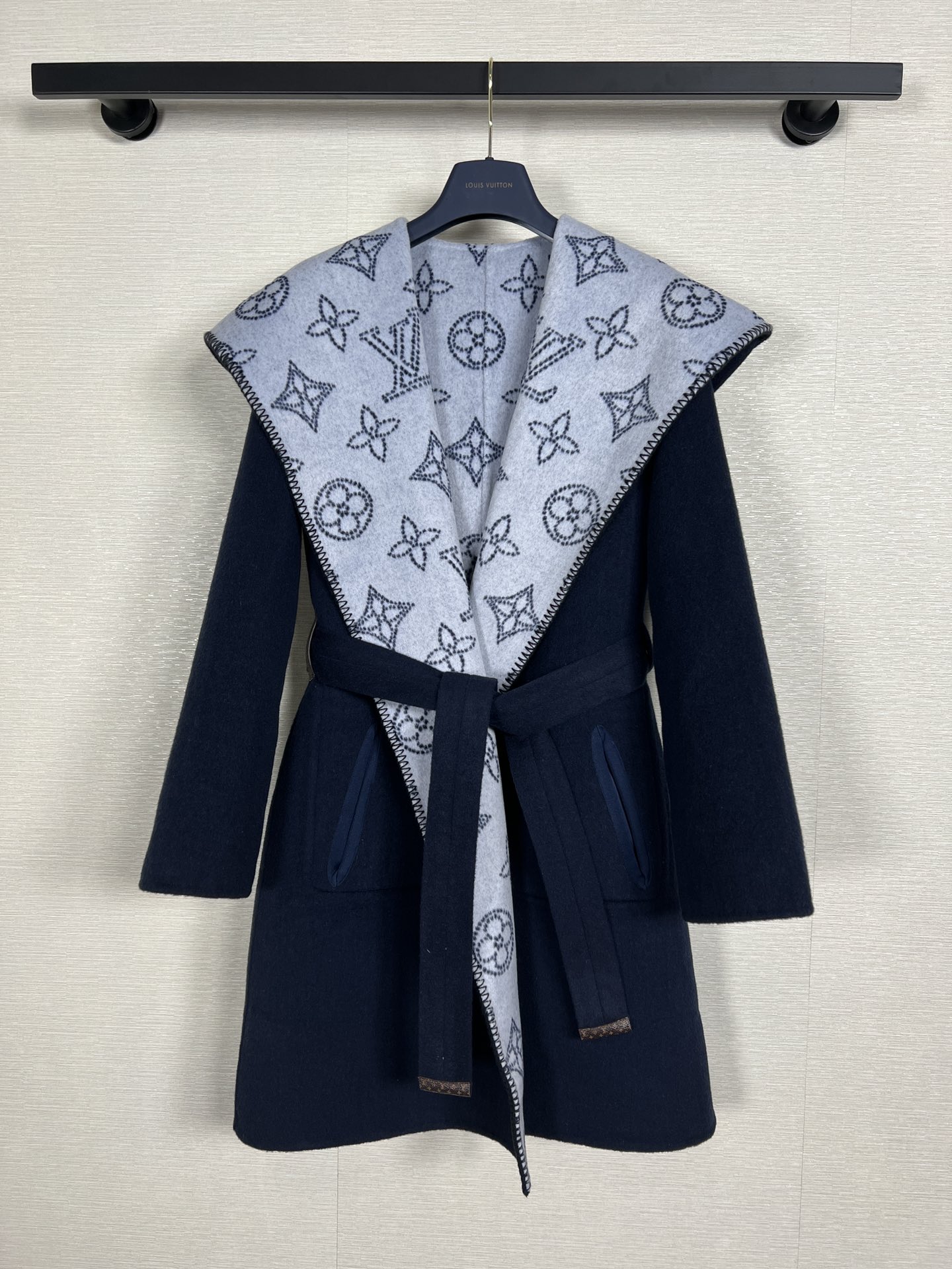 Louis Vuitton Navy Contrast Monogram Coat