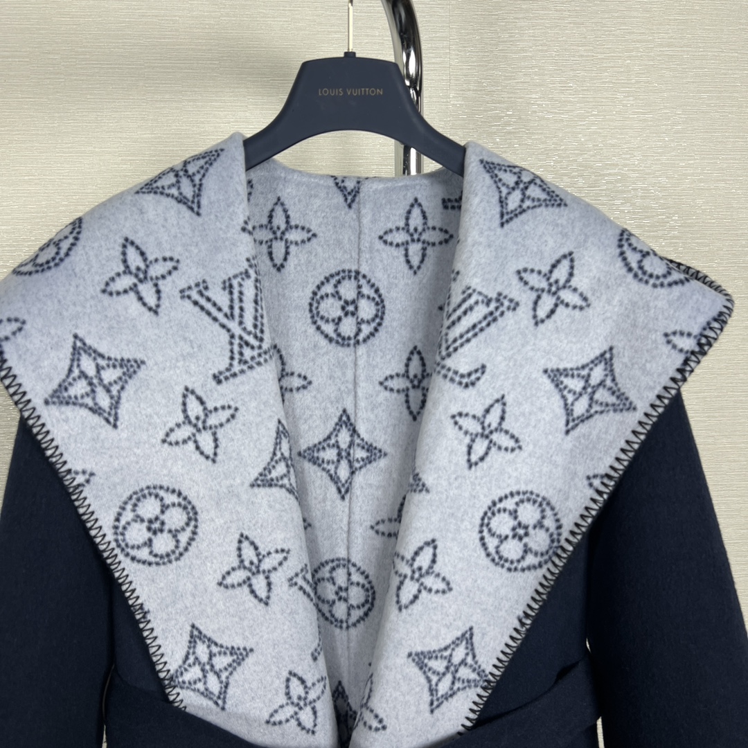 Louis Vuitton Navy Contrast Monogram Coat