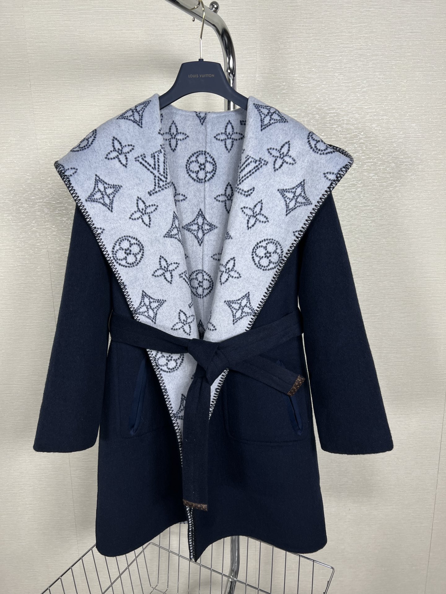 Louis Vuitton Navy Contrast Monogram Coat