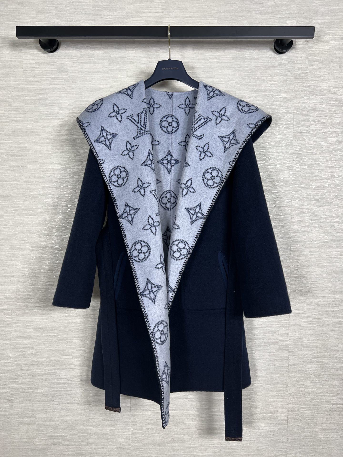 Louis Vuitton Navy Contrast Monogram Coat