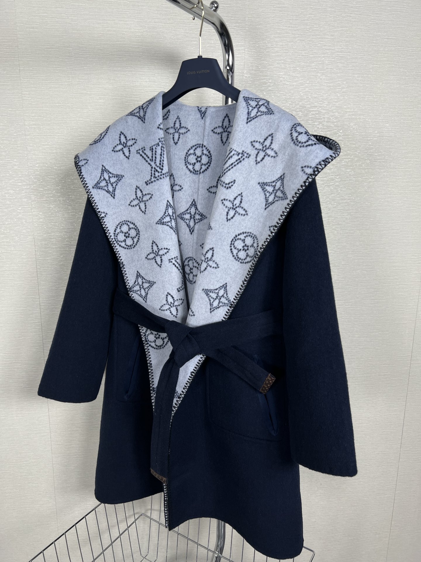 Louis Vuitton Navy Contrast Monogram Coat