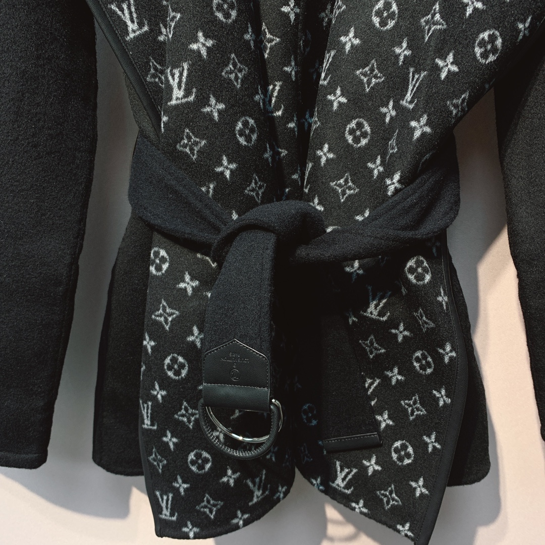 Louis Vuitton Black Monogram Belted Coat