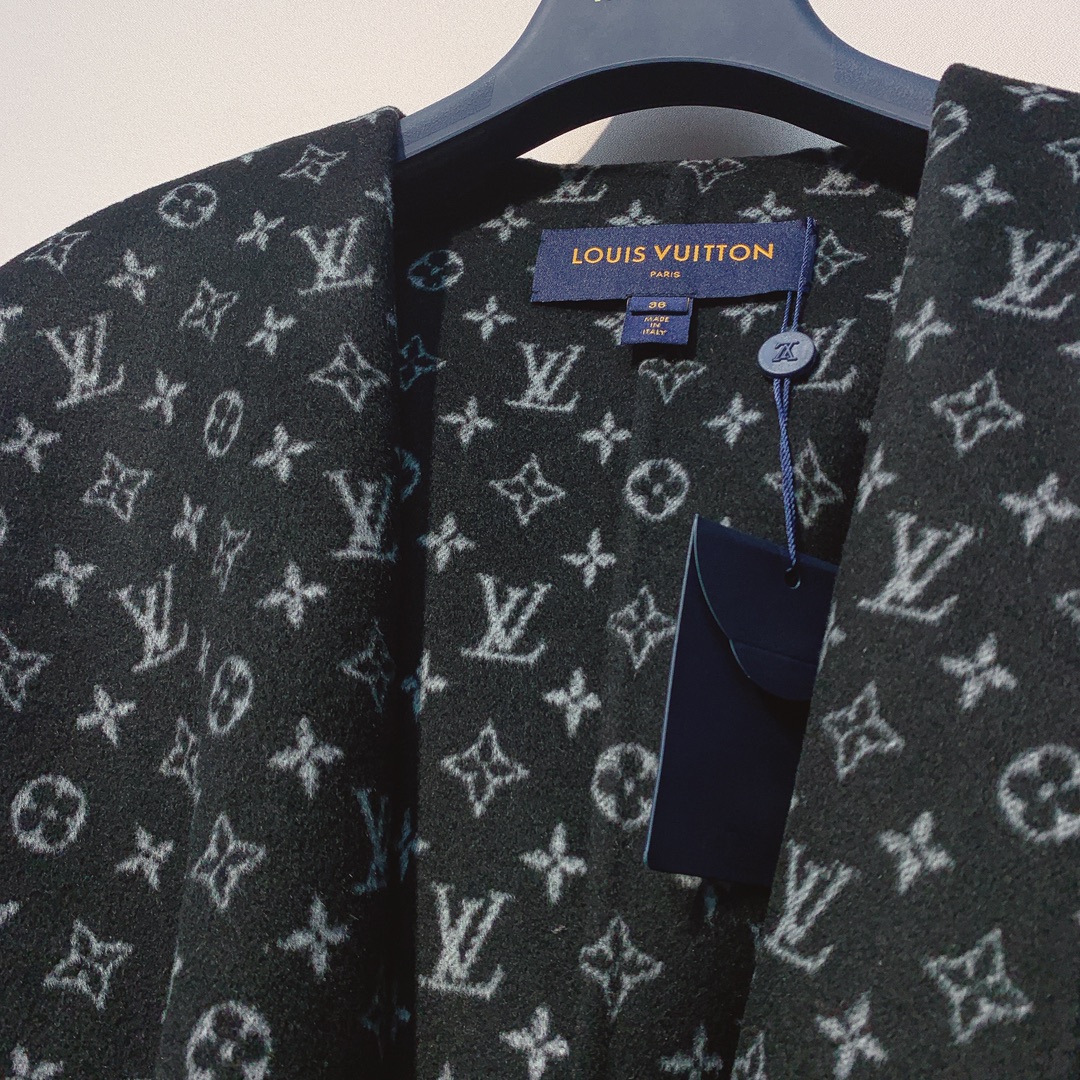 Louis Vuitton Black Monogram Belted Coat